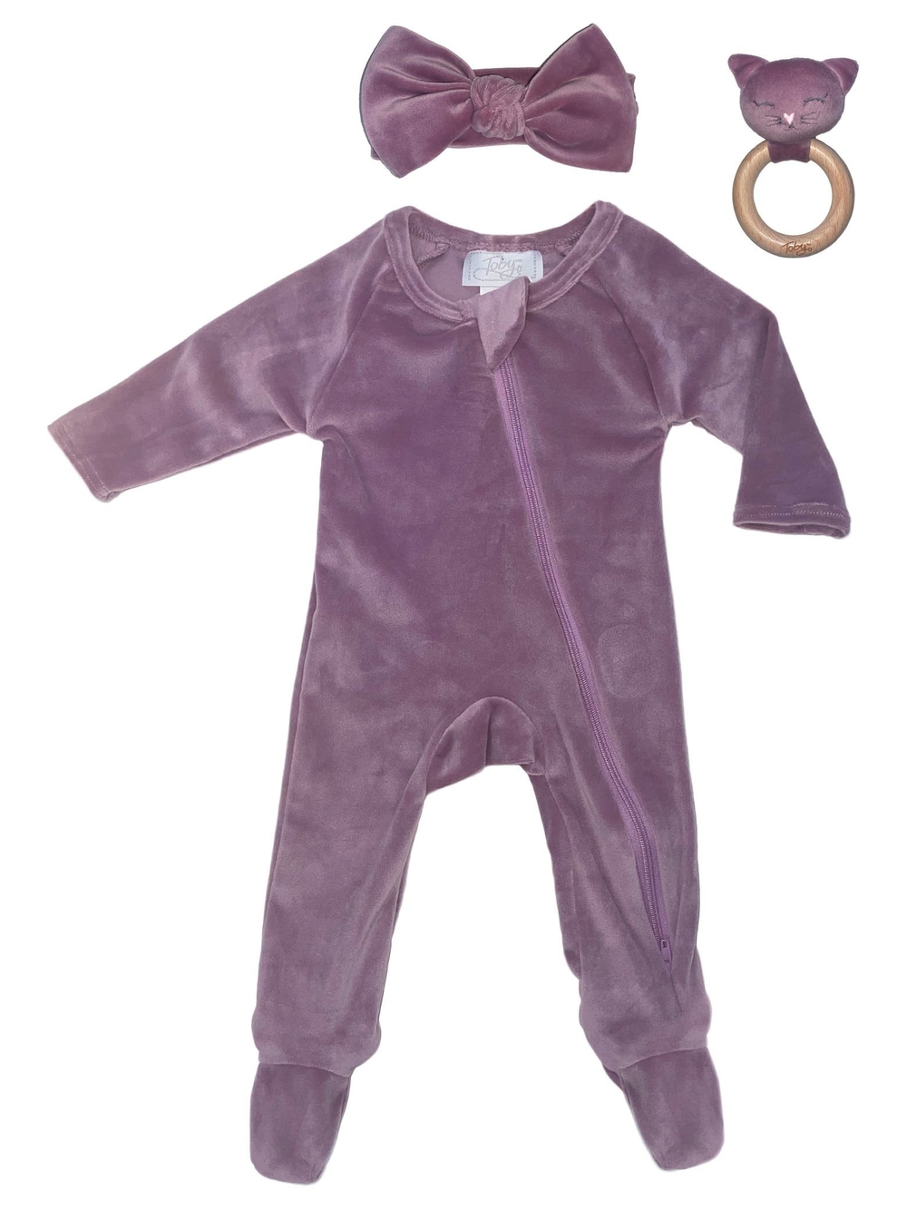 Plush Mauve Footed One-Piece with Matching Headband - Unbranded